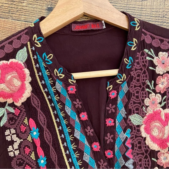 Johnny Was Floral Embroidered Blouse in Rich Burgundy - Picture 5 of 12